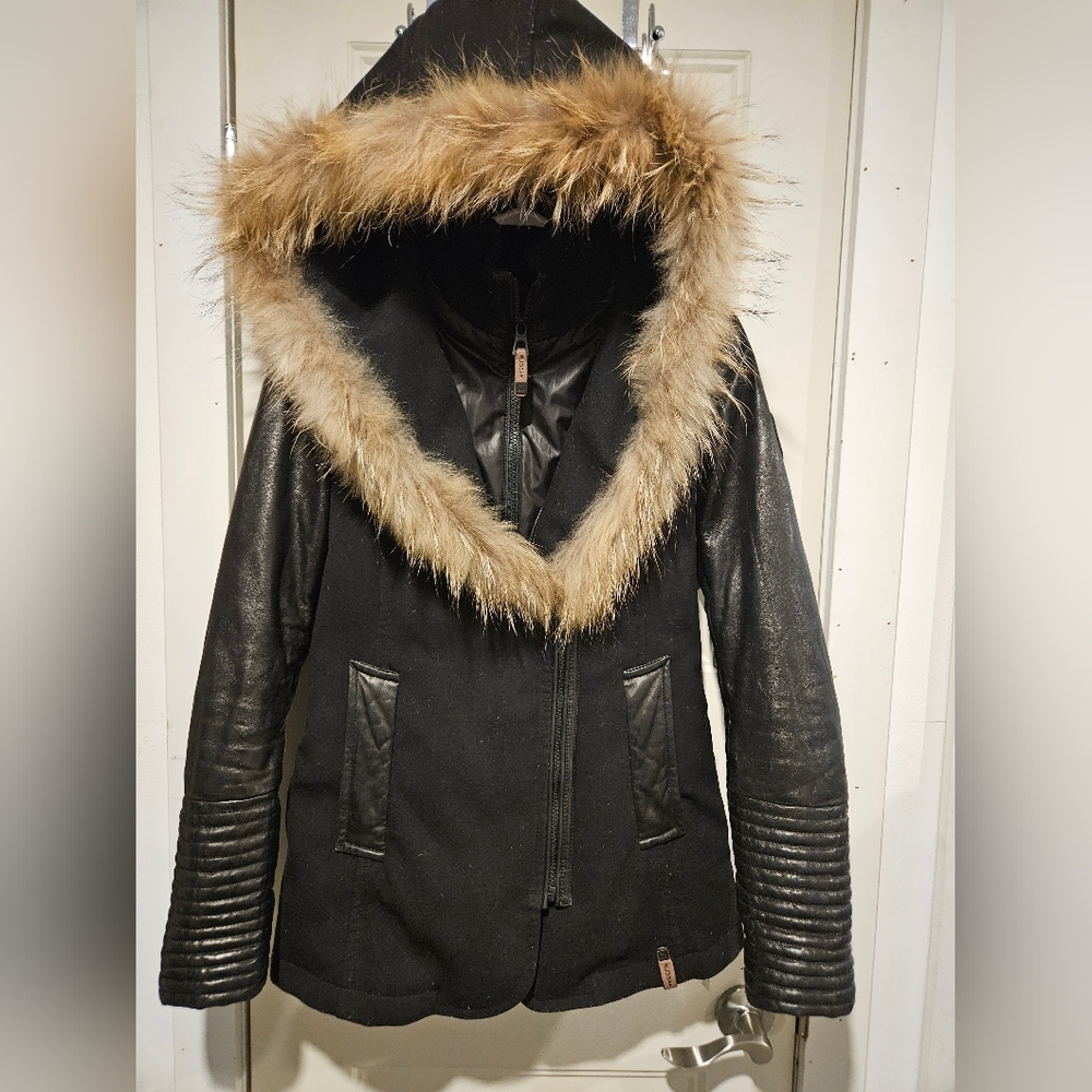 Rudsak black coat with leather sleeves size S
